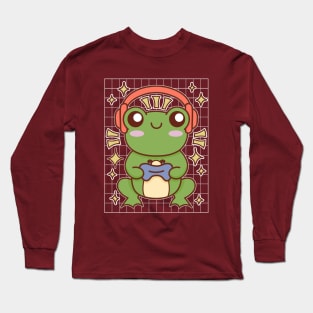 Kawaii Frog Playing Video Games Cute Gamer Long Sleeve T-Shirt